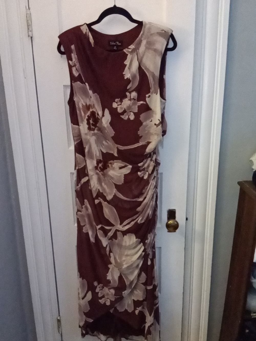Burgundy Maxi Dress with Cream Floral Print